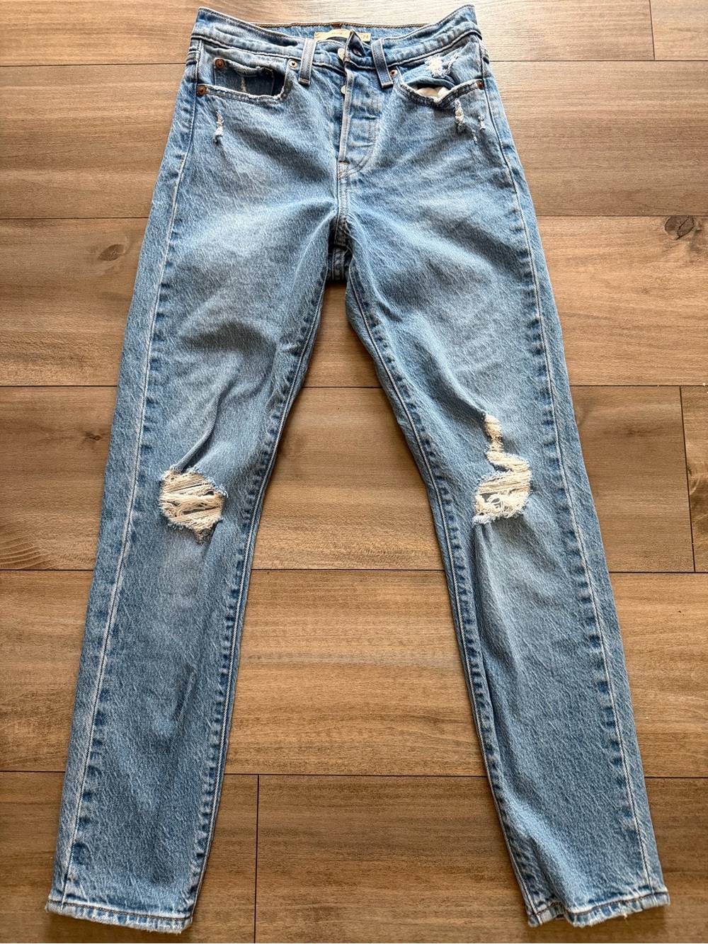 Levi's Light Blue Distressed Straight-Leg Jeans